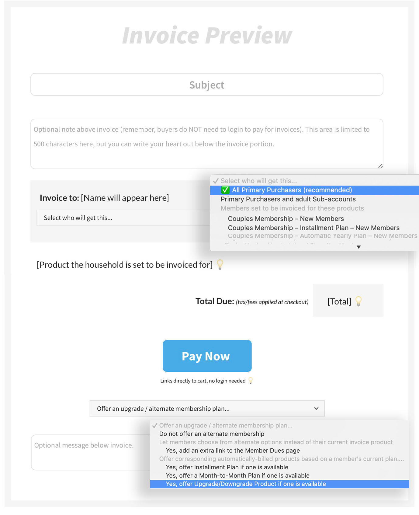 invoice email for swim and tennis club