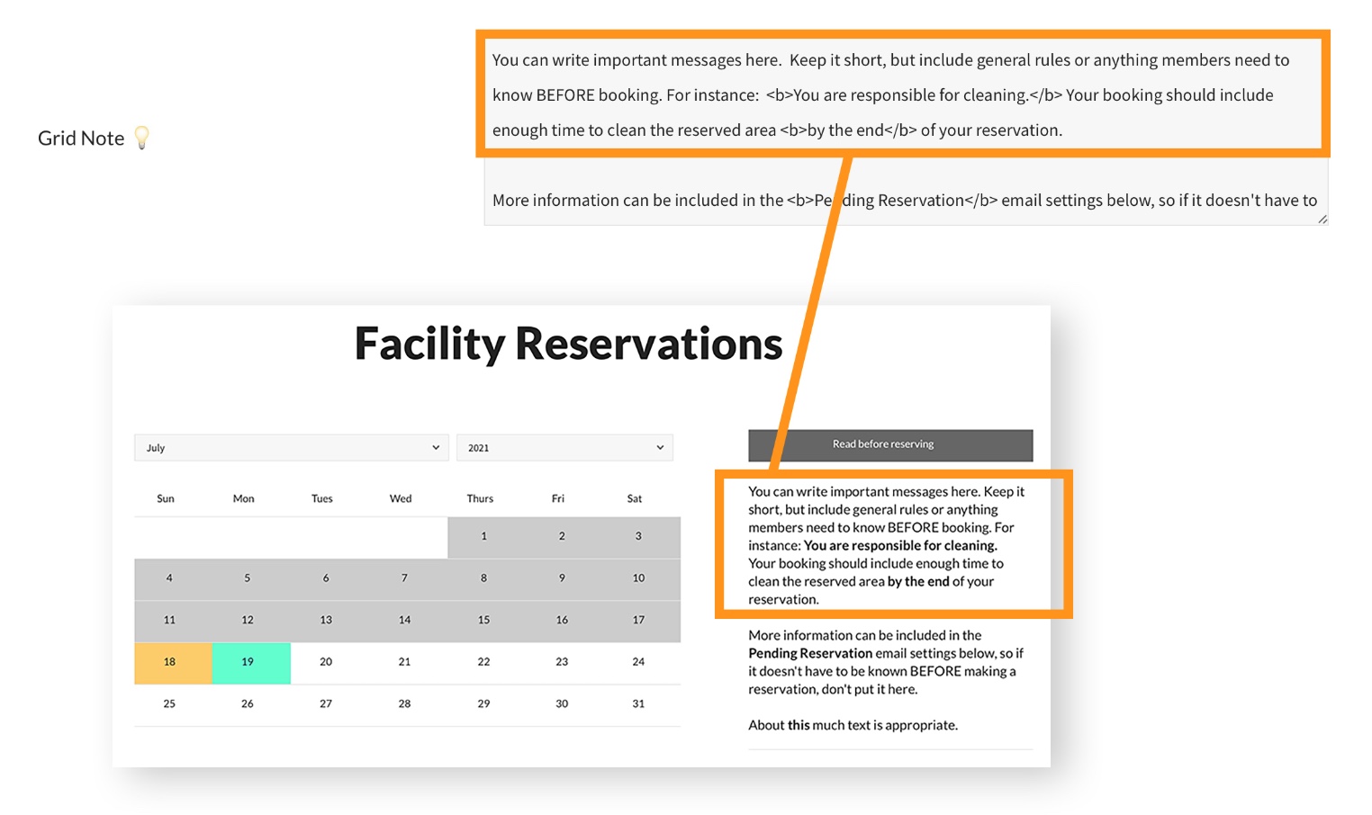 pooldues facility facilites settings grid note