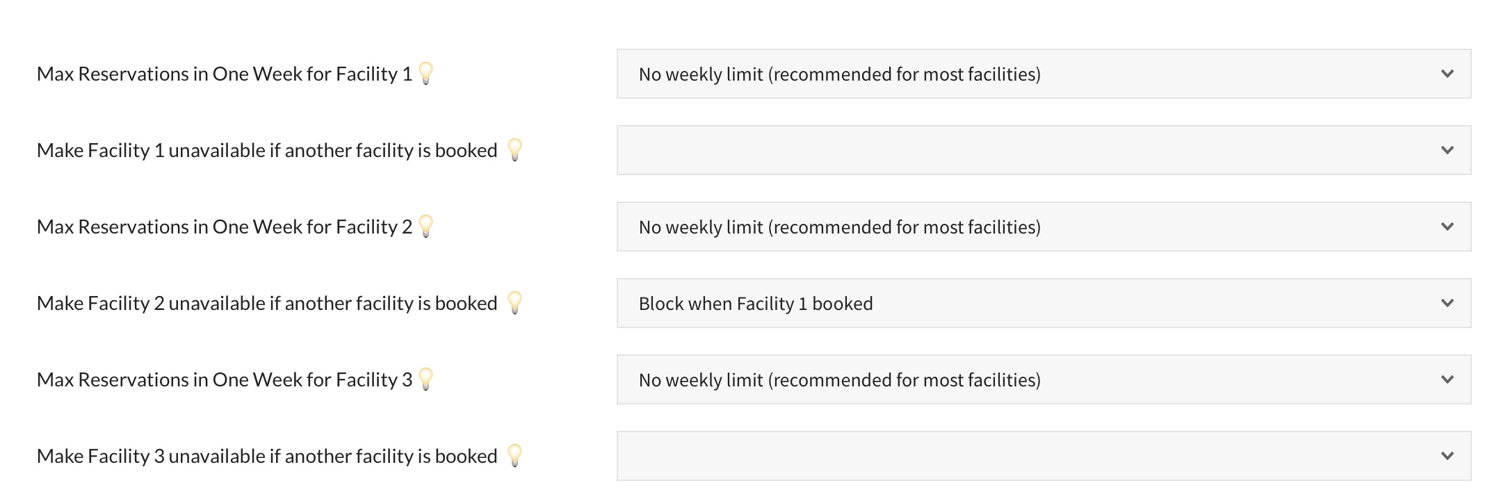 pooldues facility facilities settings limit