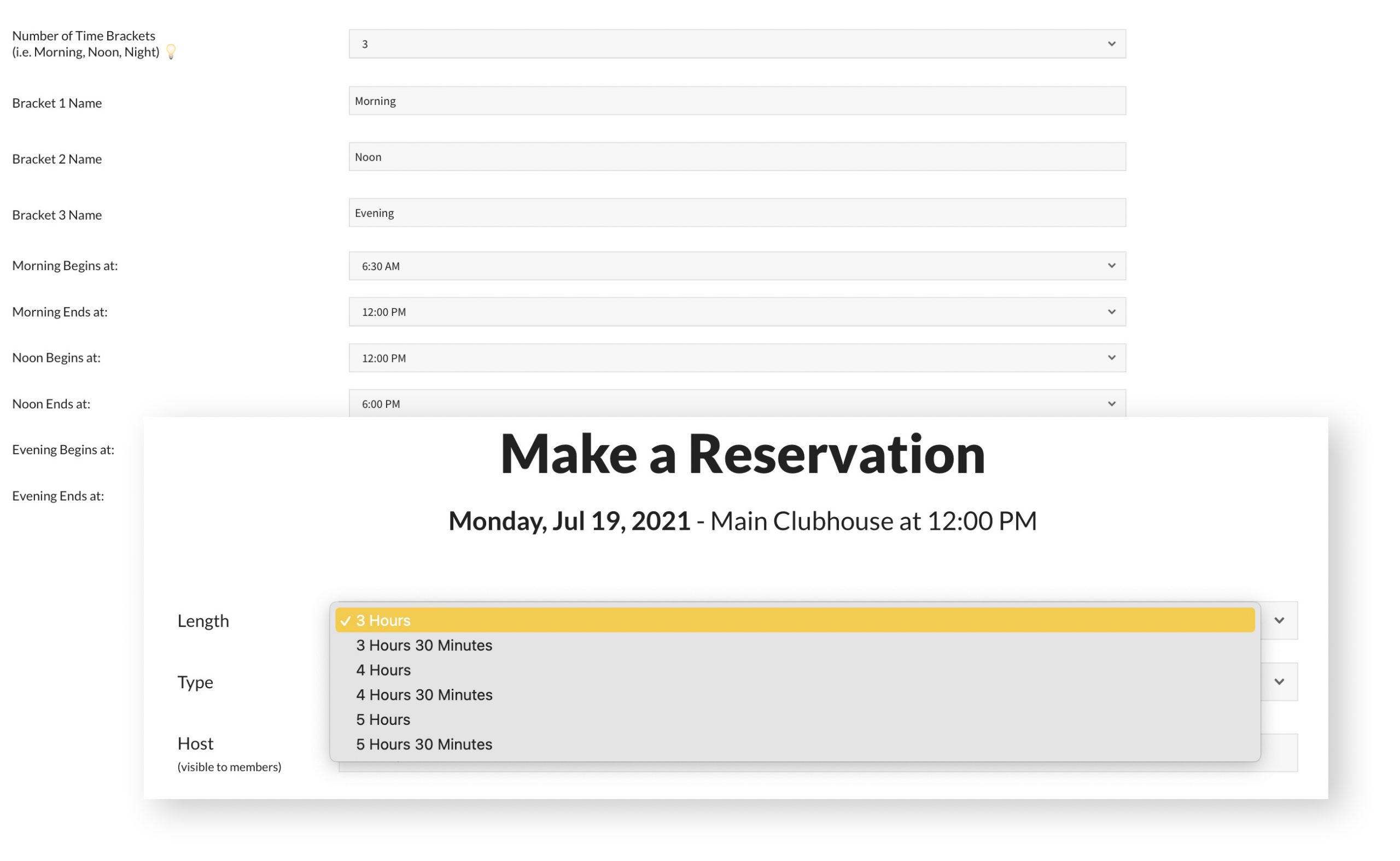 pooldues facility facilites settings time bracket reservation member