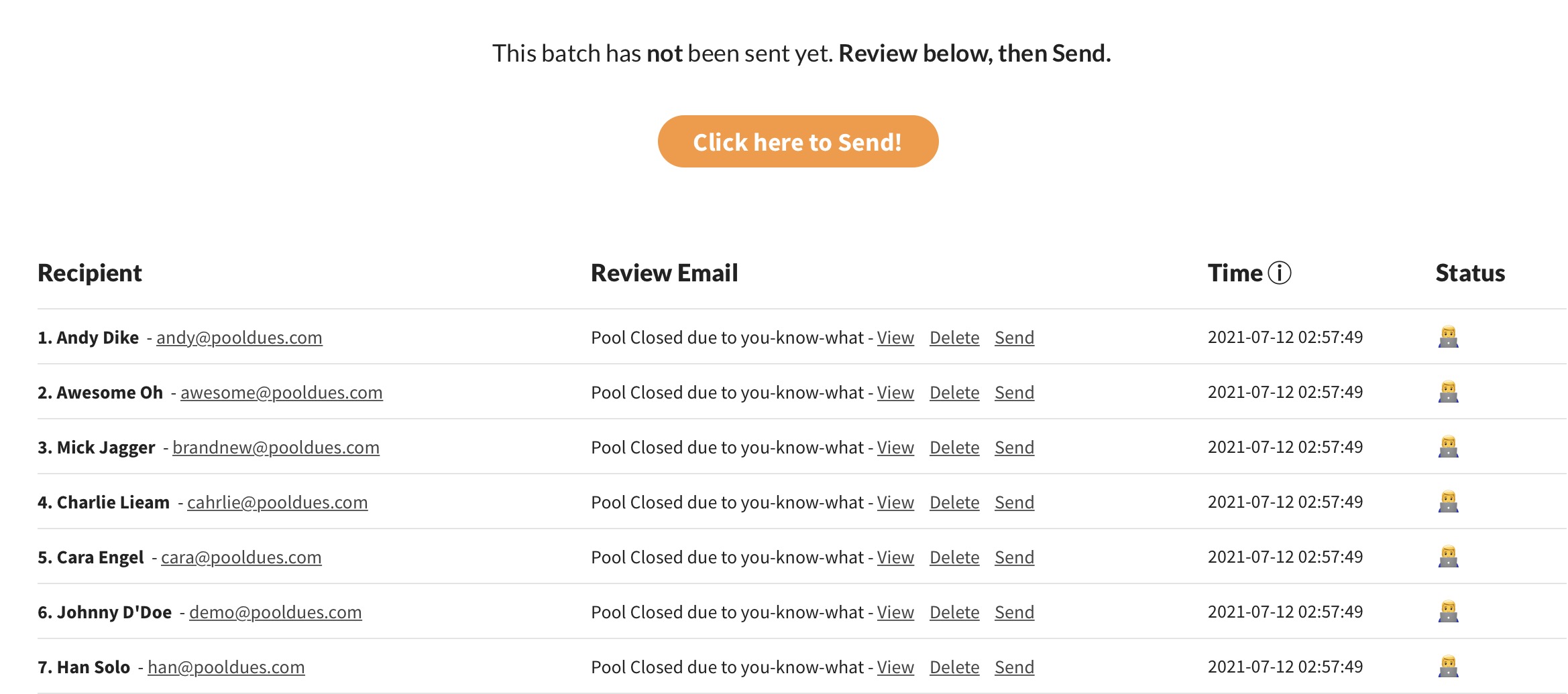 swim tennis software with built in newsletter - review queue