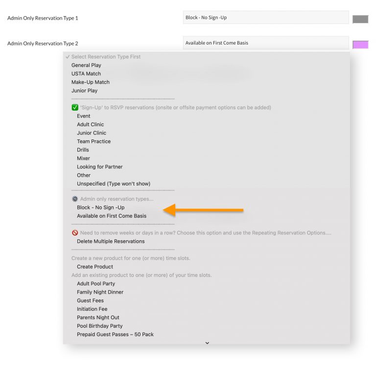 Admin-Only Reservation Types – Knowledge Base