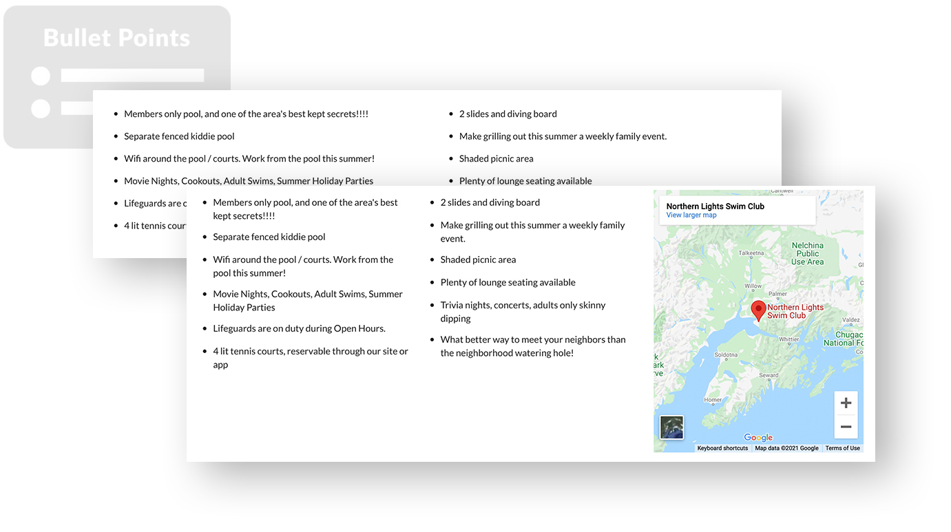 pooldues sections bullet points